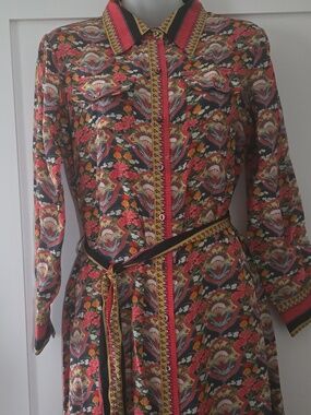 Ranna Gill Midi Floral Shirt Dress with Belt And Covered Buttons, NWT, XS